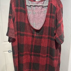 Maurices Red and Black Plaid Scoop Neck Tunic